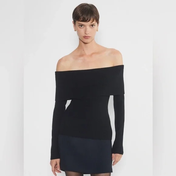 Aritzia Wilfred Off-Shoulder Black Sweater - Picture 1 of 10